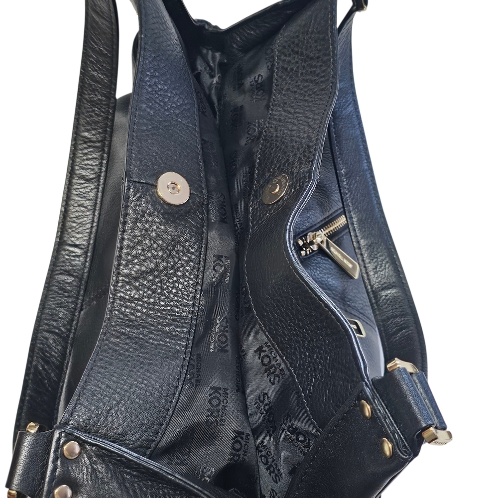 Michael Kors Portland Black Leather Large Shoulder Bag Tote Purse Gold Hardware - Picture 9 of 14